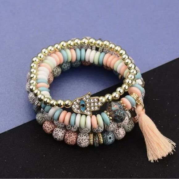 4 PIECE NATURAL STONE BRACELET SET - Picture 1 of 2